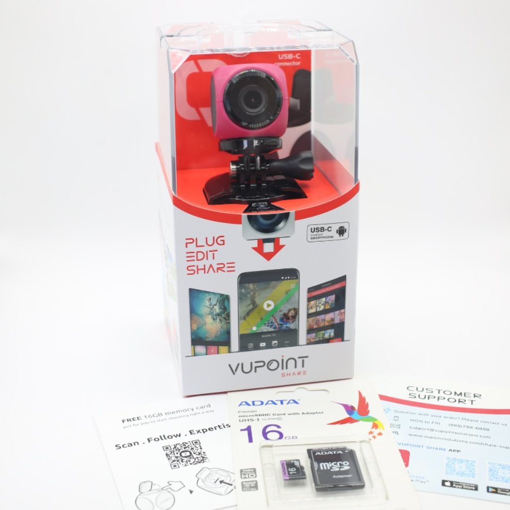 NWT VUPOINT Share Q 1080 Full HD Waterproof Action Camera with 16GB SD Card